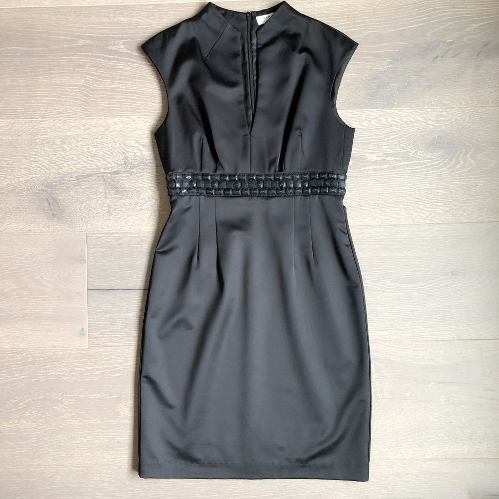 TRINA TURK Sz 6 Black Cocktail Midi Dress Jewel Waist